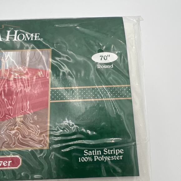 Trim a Home White Cloth Tablecloth Round 70” Satin Strip Polyester NEW - Picture 4 of 14